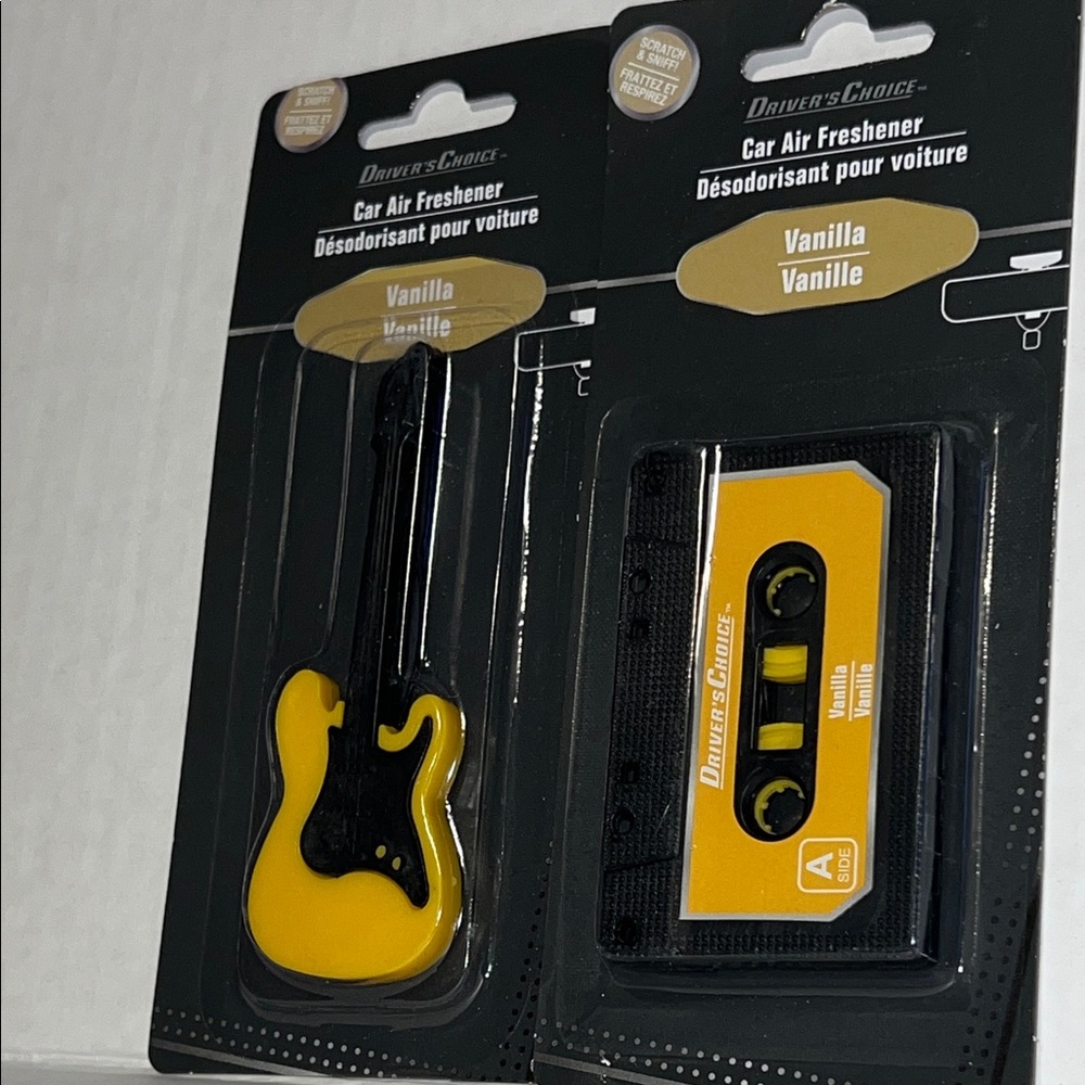 🎸📼 Bundle of 2 Car Air Fresheners – Guitar & Cassette Tape – Vanilla Scent